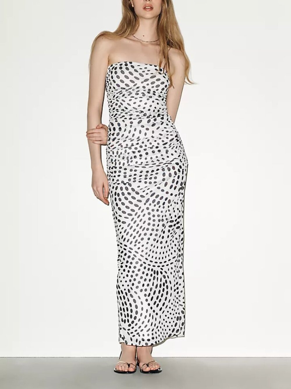 Anrthropologie AFRM Marlo White Black Polka Dot Strapless Mesh Maxii Dress S NWT - Picture 6 of 13
